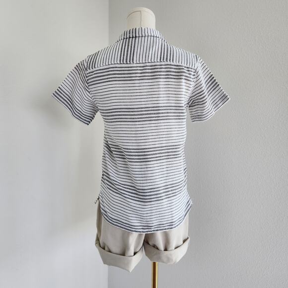 Y2K Distortion Black White Striped Button Up Collared Short Sleeve Top S - Picture 8 of 10
